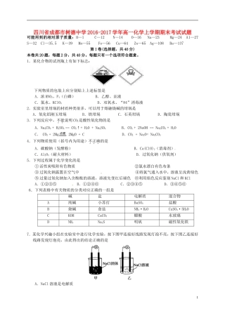 四川省成都市树德中学2016-2017学年高一化学上学期期末考试试题
