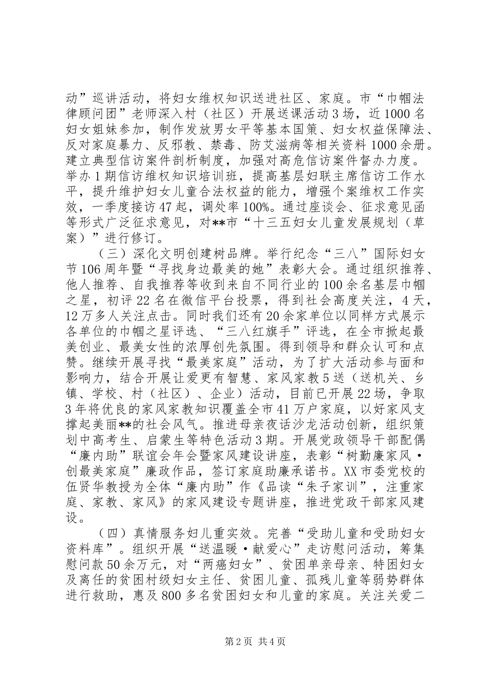 2024年妇女联合会季度工作总结_第2页