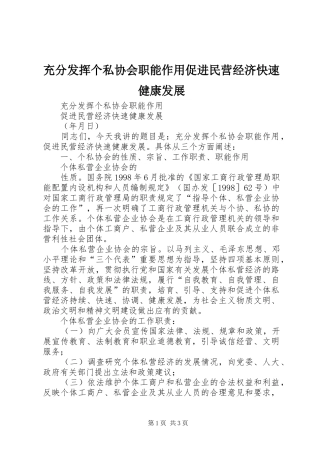 2024年充分发挥个私协会职能作用促进民营经济快速健康发展