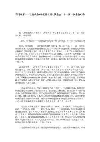 四川省第十一次党代会-省纪委十届七次全会、十一届一次全会心得-心得体会模板