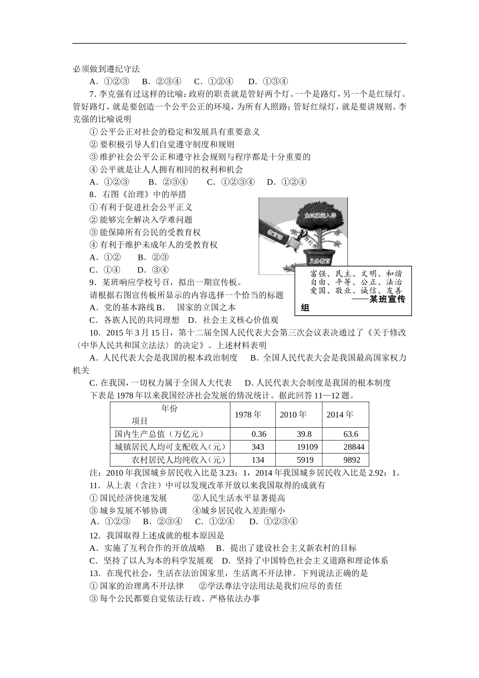 四川省富顺县童寺学区2017届九年级上学期第三次月考政治试卷_第2页