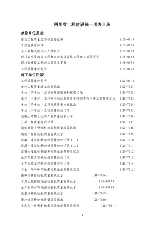 四川省工程建设统一用表目录