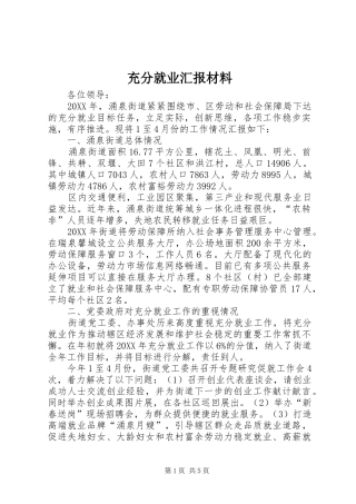 2024年充分就业汇报材料