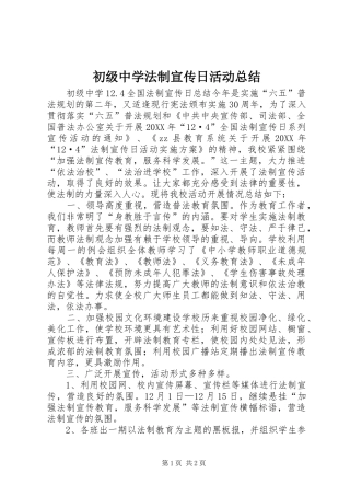 2024年初级中学法制宣传日活动总结