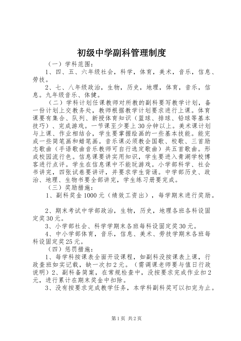 2024年初级中学副科管理制度_第1页