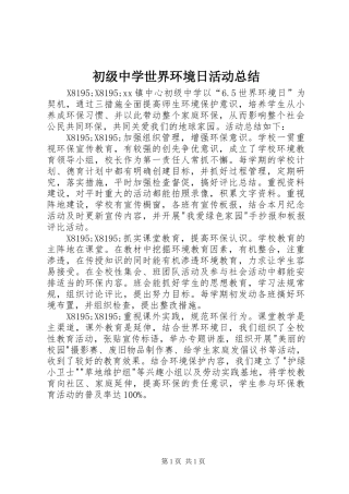 2024年初级中学世界环境日活动总结