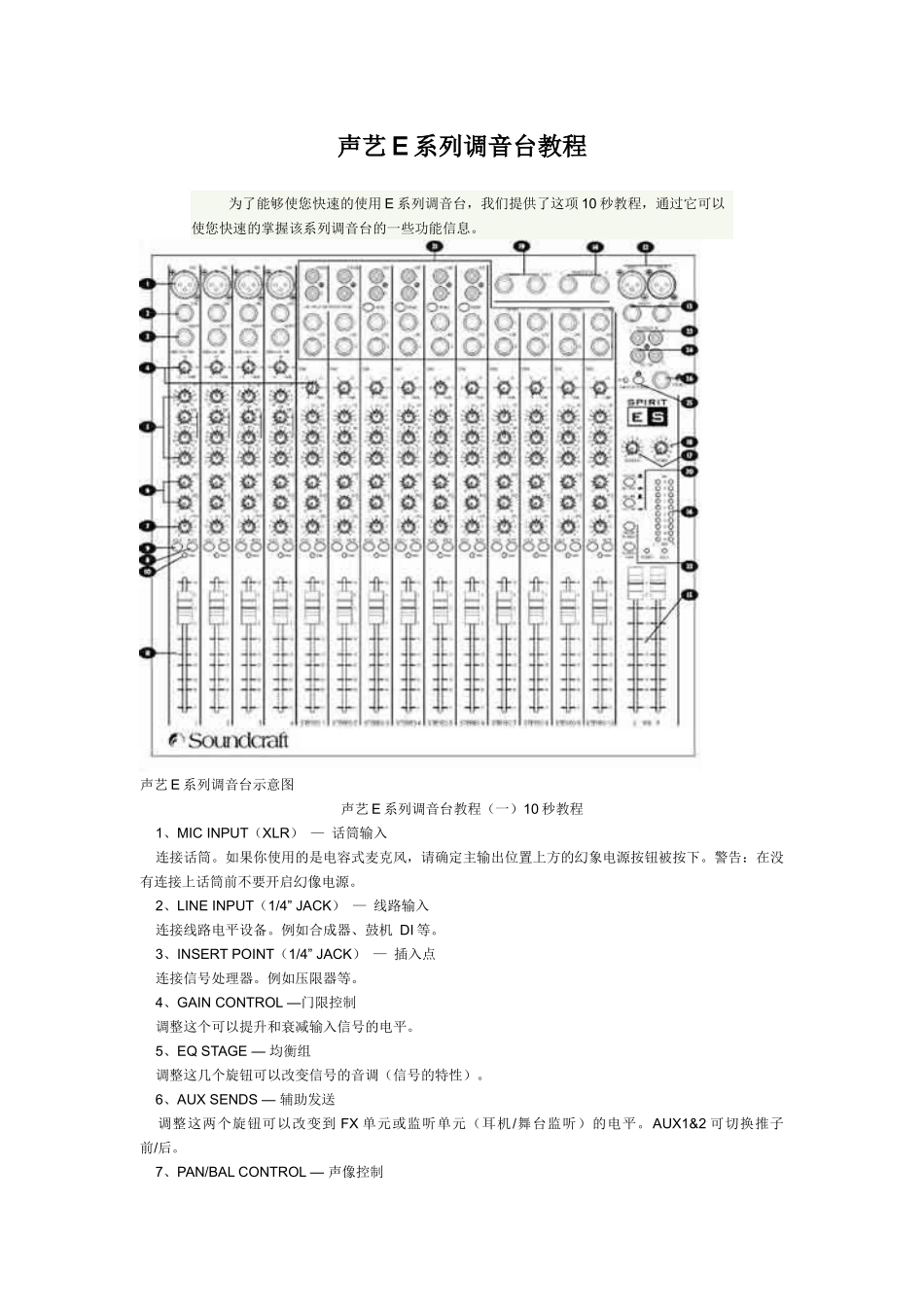 声艺E系列调音台10秒入门教程_第1页