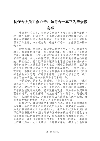 2024年初任公务员工作心得知行合一真正为群众做实事