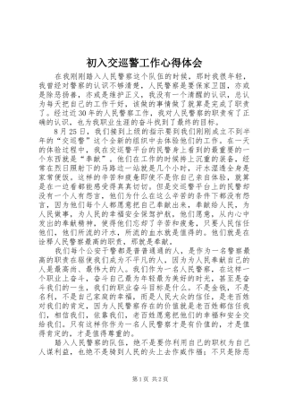 2024年初入交巡警工作心得体会