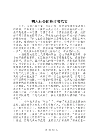 2024年初入社会的检讨书范文