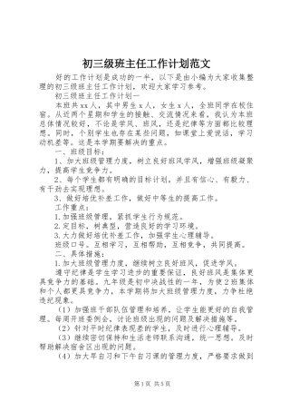 2024年初三级班主任工作计划范文
