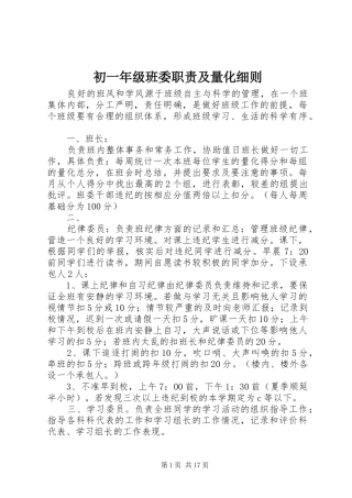 2024年初一年级班委职责及量化细则