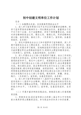 2024年初中创建文明单位工作计划