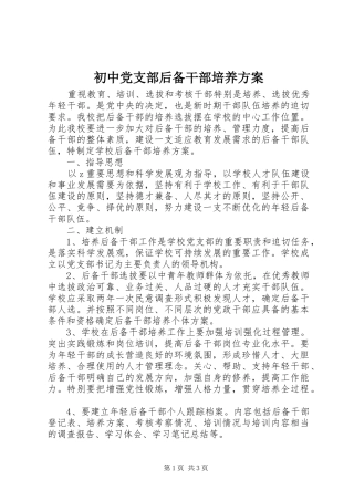 2024年初中党支部后备干部培养方案