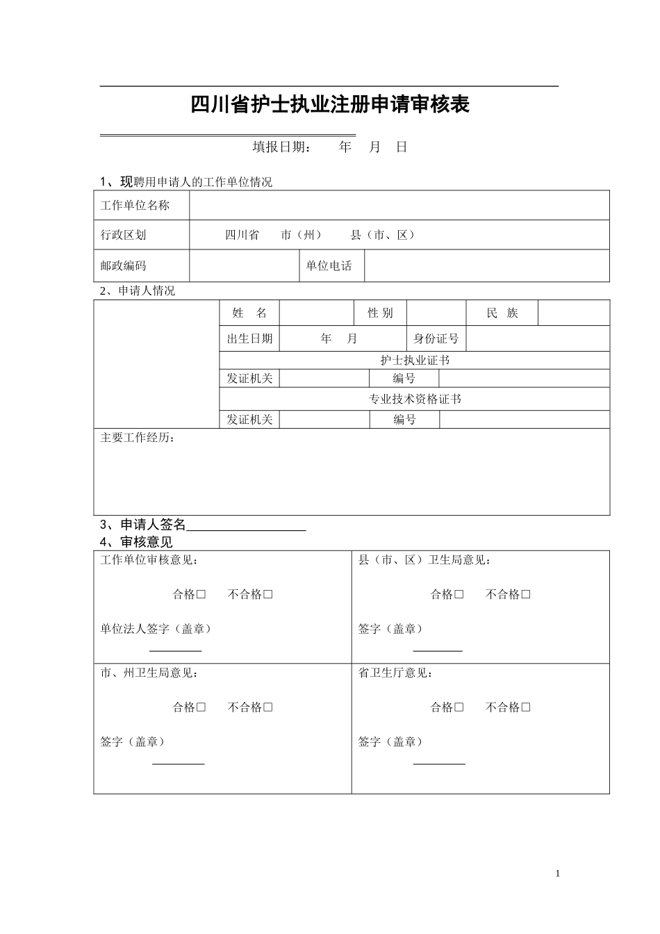 四川省护士执业注册申请审核表_第1页