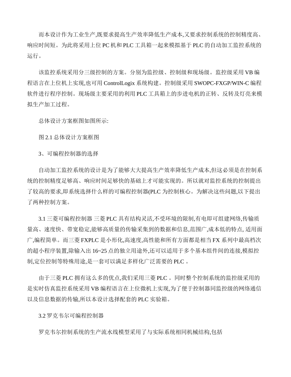 基于PLC的自动加工控制系统设计开题报告(精)_第2页