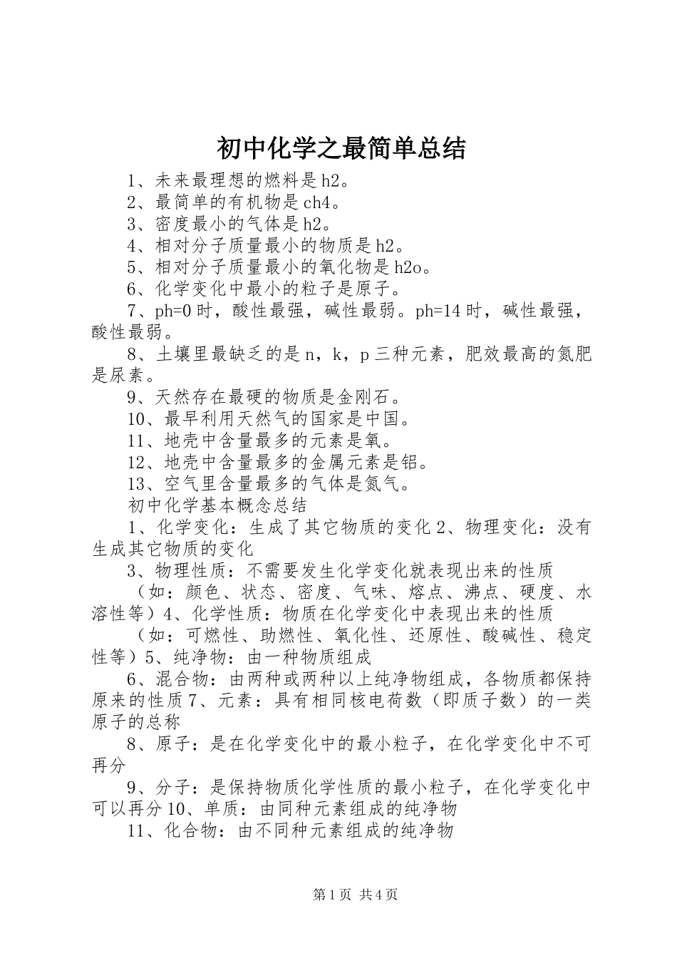 2024年初中化学之最简单总结_第1页