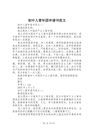2024年初中入青年团申请书范文