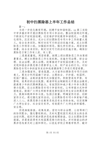 2024年初中扫黑除恶上半年工作总结