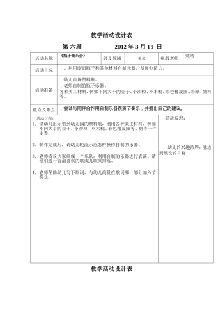 坑头幼儿园2011学年第二学期中二班备课1-第六周