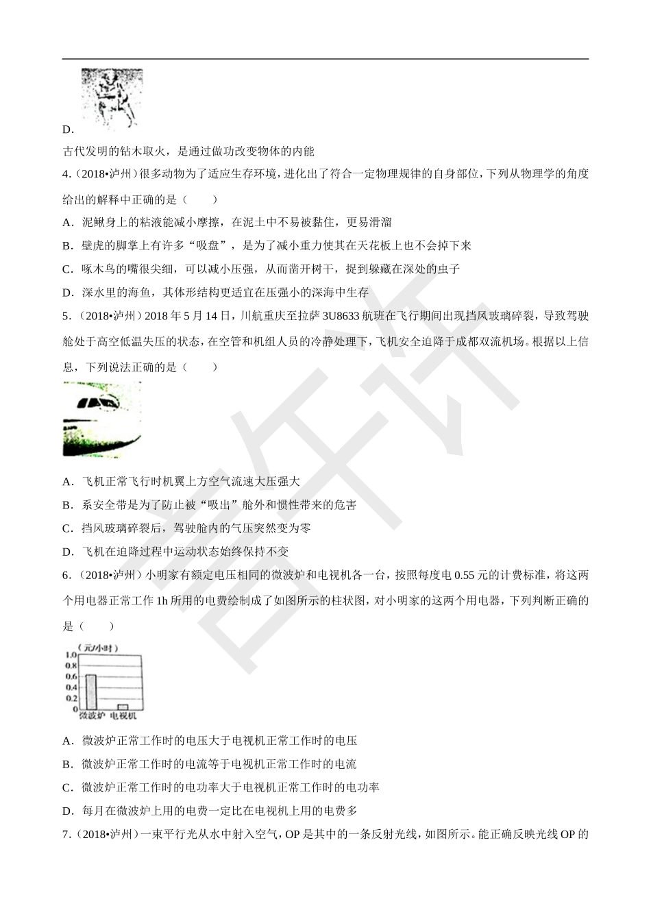 四川省泸州市2018年中考物理试题及答案解析(word版)_第2页