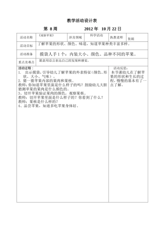 坑头幼儿园2012学年第一学期小一班日计划备课-第八周