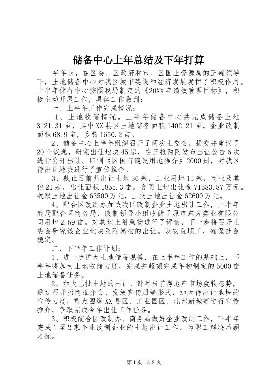 2024年储备中心上年总结及下年打算_第1页
