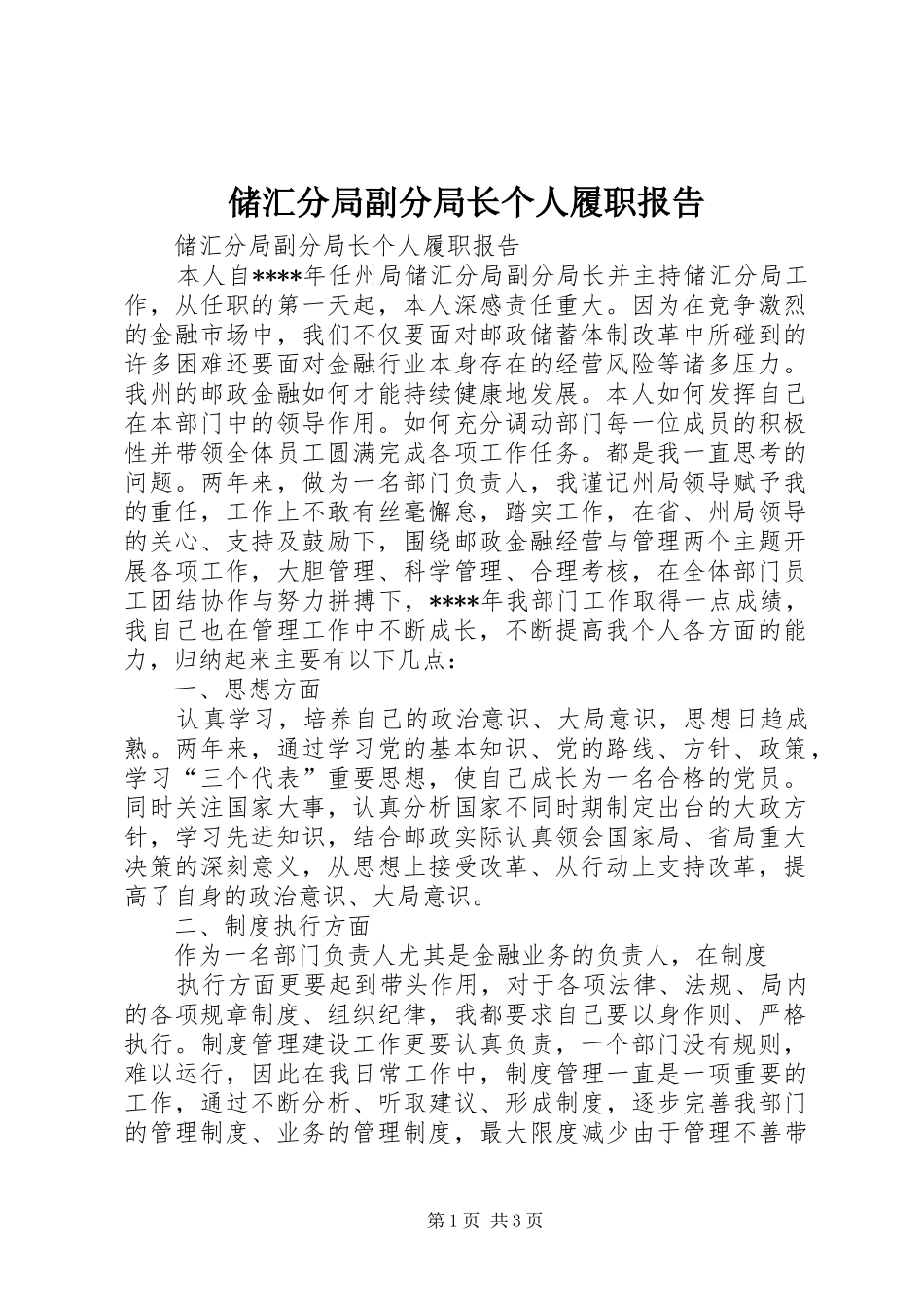 2024年储汇分局副分局长个人履职报告_第1页