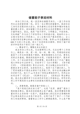 2024年储蓄能手事迹材料