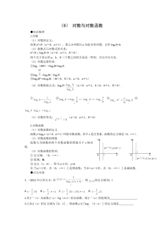 四川省遂宁二中2012届高三数学辅导资料(8)对数与对数函数
