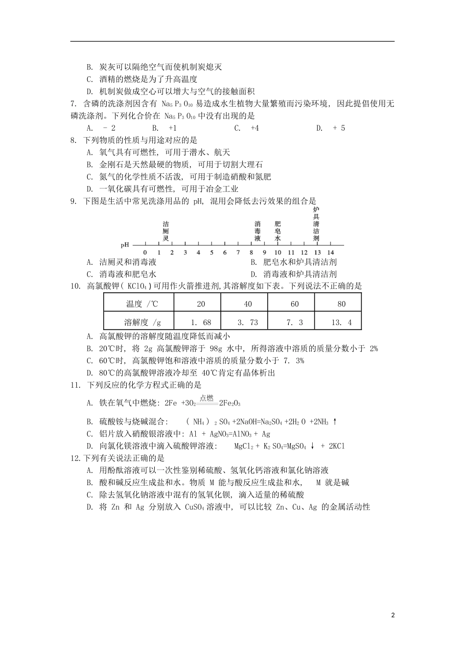 四川省雅安市2017年中考化学真题试题(含答案)_第2页