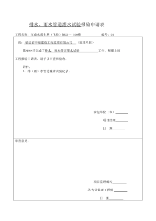 埋地排水管道灌水试验纪录