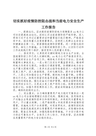 2024年切实抓好疫情防控阻击战和当前电力安全生产工作报告