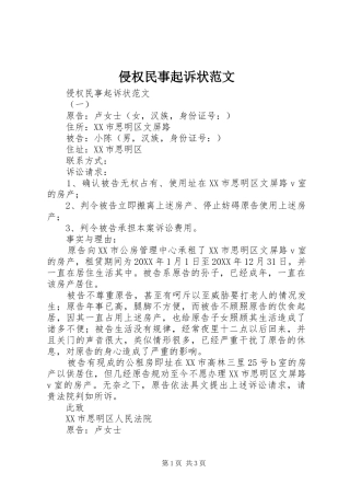 2024年侵权民事起诉状范文