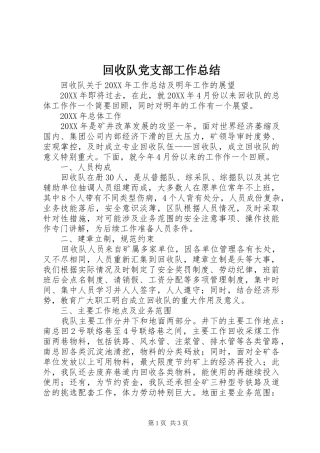 2024年回收队党支部工作总结
