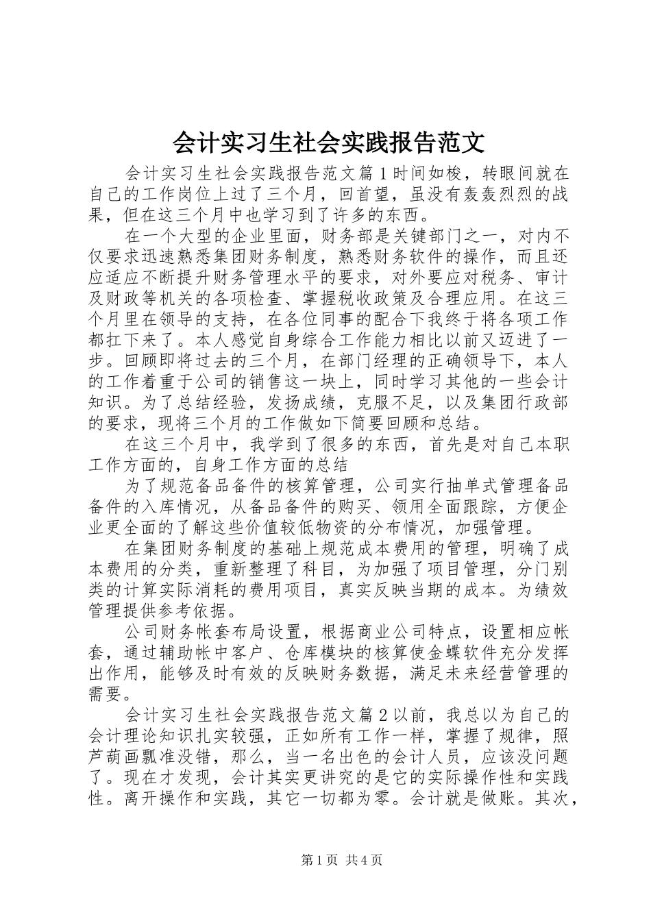 2024年会计实习生社会实践报告范文_第1页