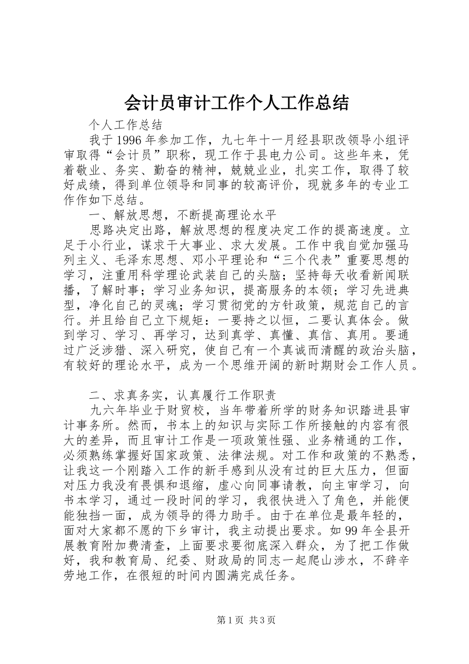 2024年会计员审计工作个人工作总结_第1页