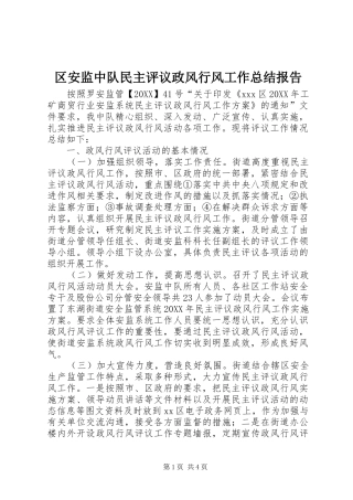 2024年区安监中队民主评议政风行风工作总结报告