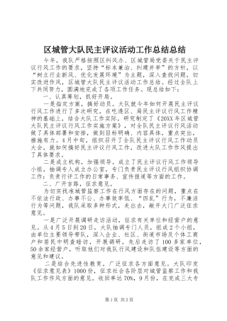 2024年区城管大队民主评议活动工作总结总结