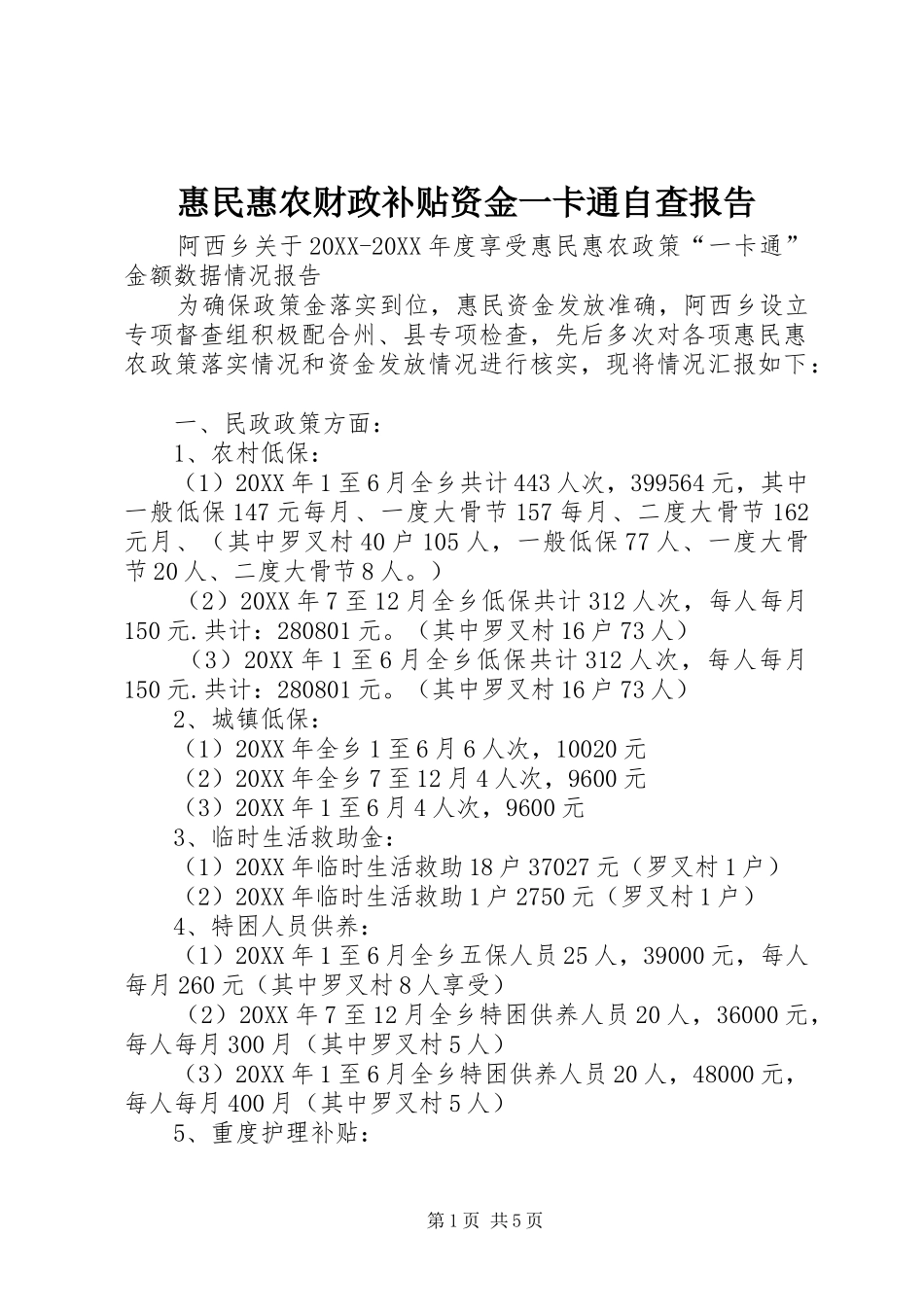 2024年惠民惠农财政补贴资金一卡通自查报告_第1页