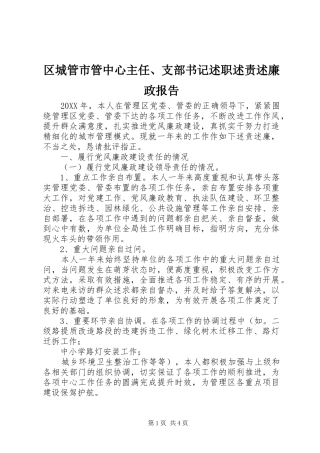 2024年区城管市管中心主任支部书记述职述责述廉政报告