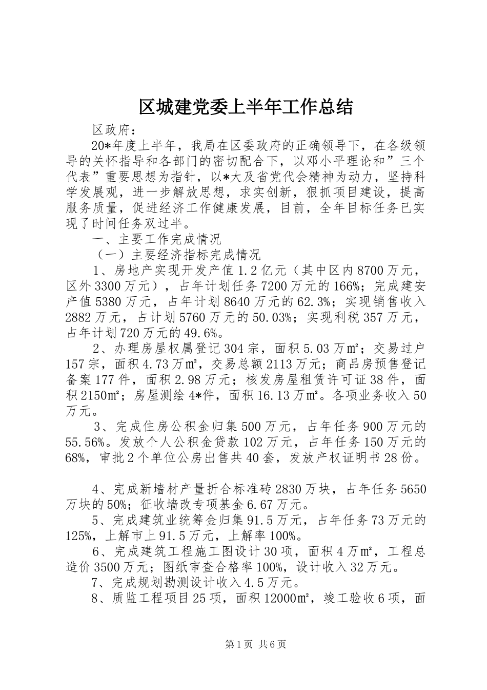 2024年区城建党委上半年工作总结_第1页