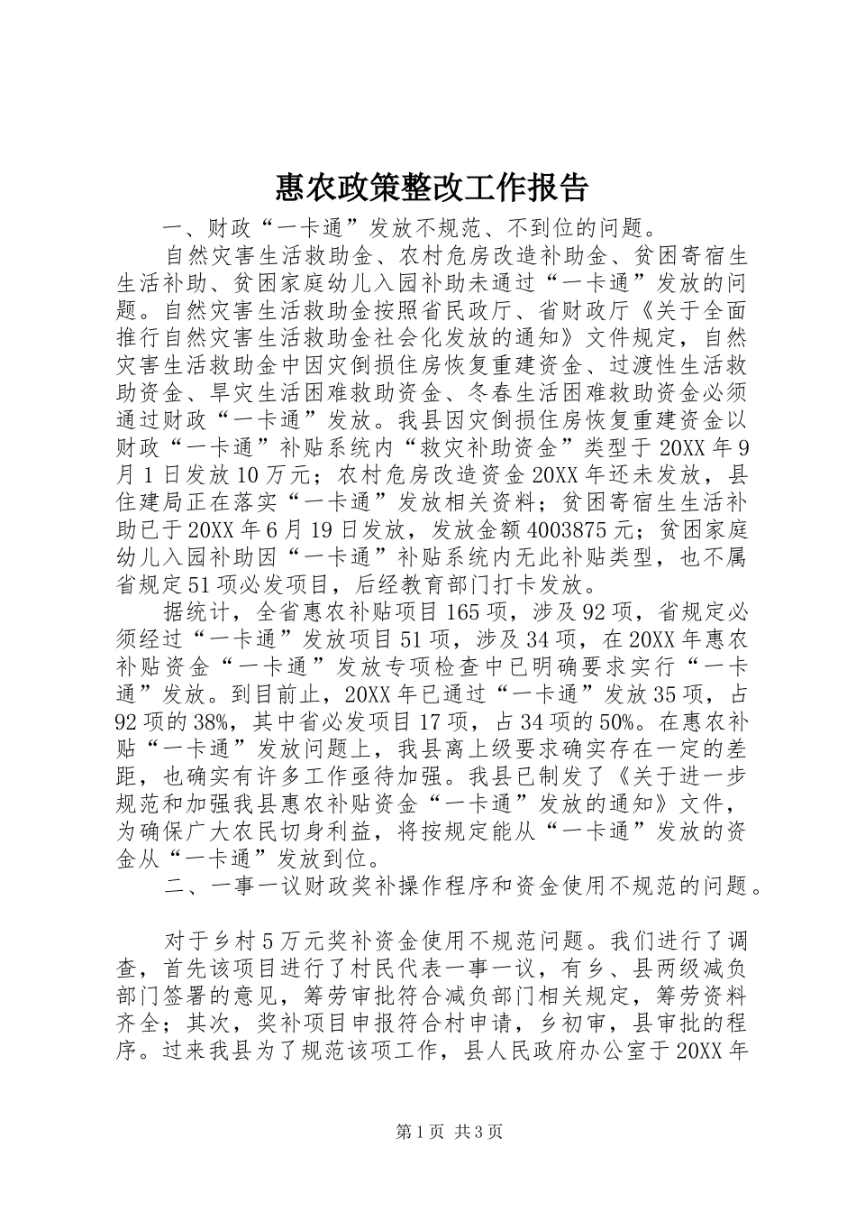 2024年惠农政策整改工作报告_第1页