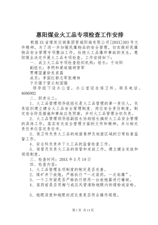 2024年惠阳煤业火工品专项检查工作安排