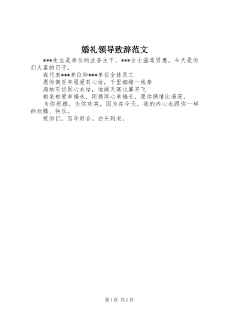 2024年婚礼领导致辞范文