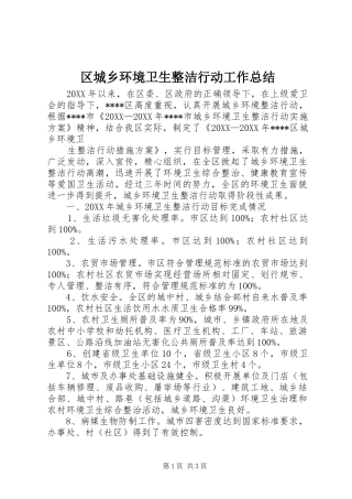 2024年区城乡环境卫生整洁行动工作总结