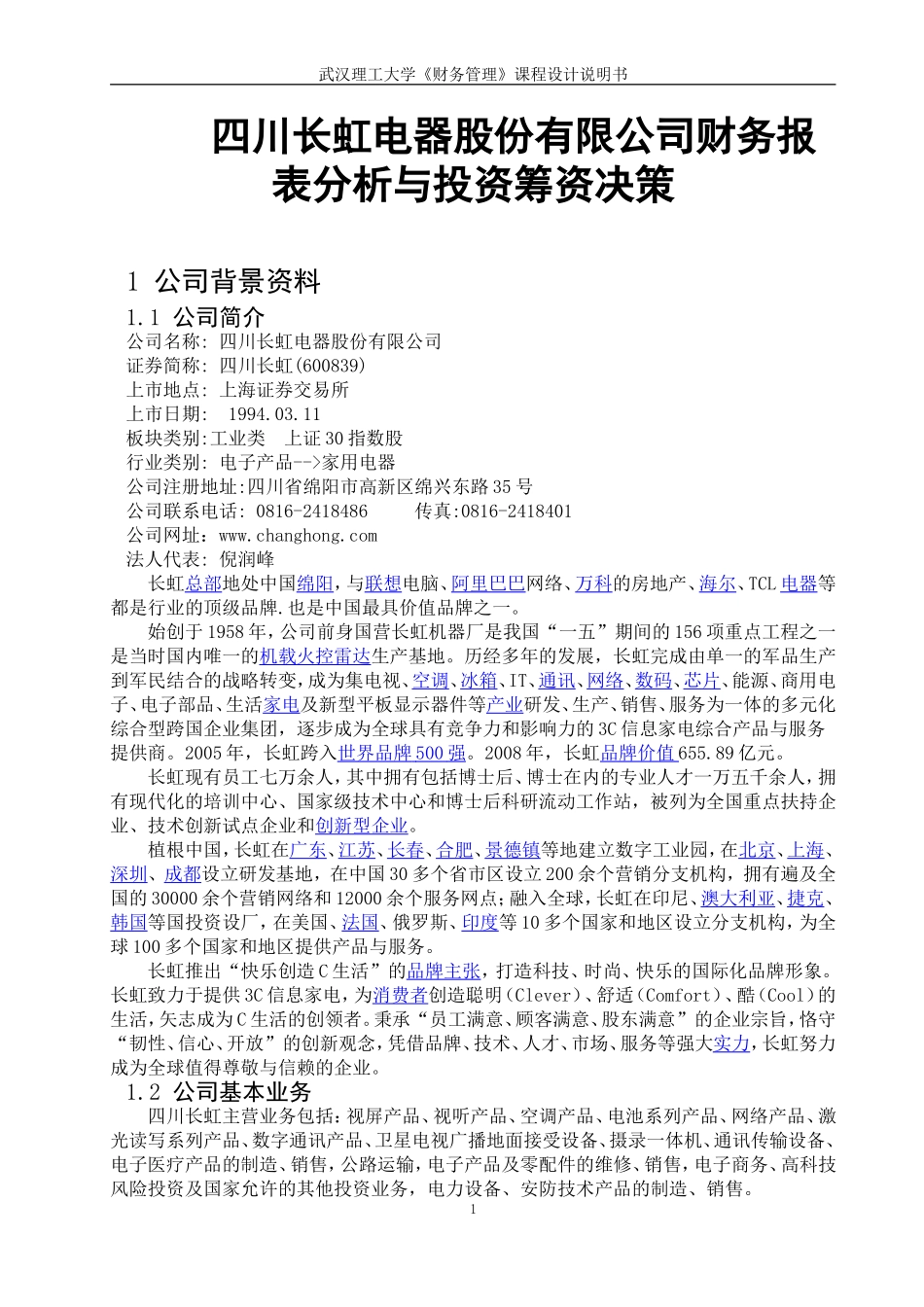 四川长虹公司财务报表分析1_第1页