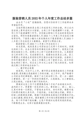 2024年服装营销人员个人年度工作总结多篇