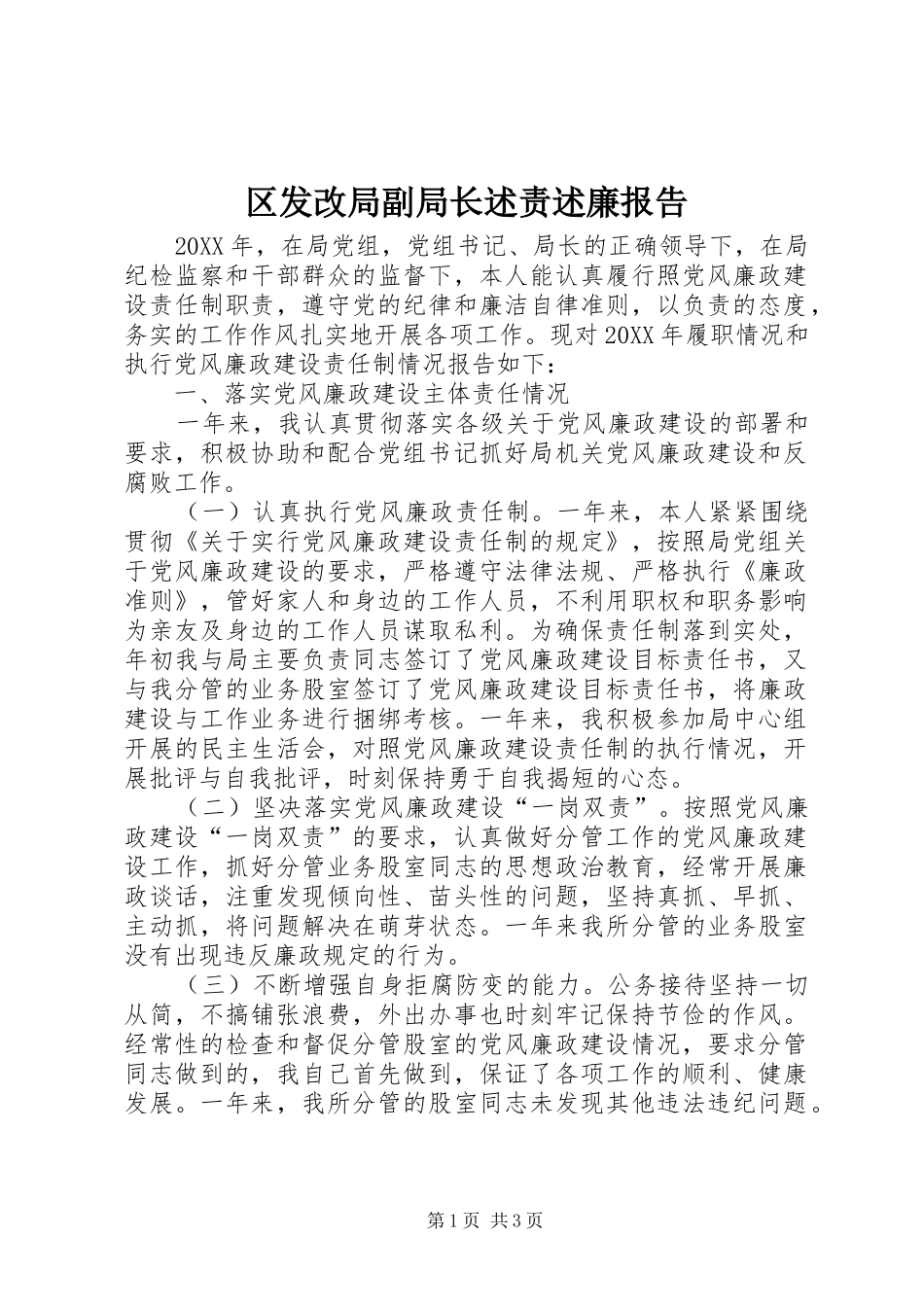 2024年区发改局副局长述责述廉报告_第1页