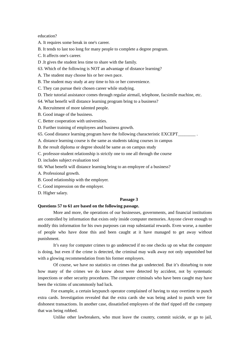 四级篇章阅读理解(含答案)_第3页